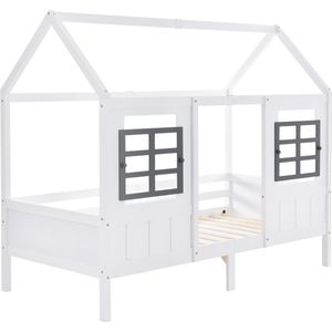 Merax Huisbed - Bed voor Kinderen - Peuterbed met Uitvalbeveiliging - Wit