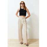 Trendyol - Twoaw24Pl00177 - Geplooide Wijde Pijpenbroek - Grijs - Hoge Taille