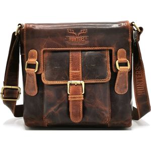 Hunters Leren Schoudertas - Crossbody tas - Vintage - Roestbruin - (bxhxd) ca. 24,5cm x 22,5cm x 6,5cm