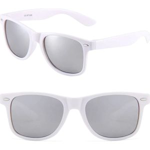 Fako Sunglasses® - Heren Zonnebril - Dames Zonnebril - Classic - UV400 - Wit Frame - Zilver Spiegel