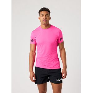 Björn Borg Sportshirt Heren Korte Mouw - Roze - Gerecycled Polyester - Maat L