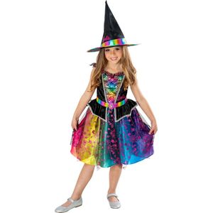 Rubies - Heks & Spider Lady & Voodoo & Duistere Religie Kostuum - Barbie Regenboog Heks - Meisje - Zwart, Multicolor - Maat 116 - Halloween - Verkleedkleding