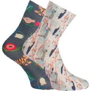 Dames sokken kleurrijke print – prijs per 2 paar - elastisch