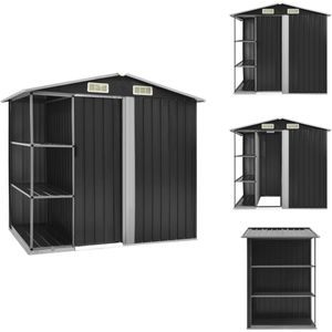 vidaXL Tuinschuur - Tuinschuren - Tuingarage - Tuingarages - Tuinschuur met rek 205x130x183 cm ijzer antraciet