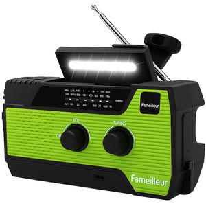 Fameilleur® 6-in-1 SOS Noodradio Fa-093 -met Zonnepaneel, Werkt ook op Batterijen- Handzwengel & USB-C – 4000 mAh Powerbank, FM/AM-Radio, Zaklamp & Sirene- & Zonne-energie-Draagbare Bouwradio voor Noodpakketten, Kamperen & Rampensituaties- 2025 groen