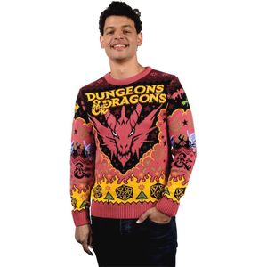 Kersttrui met Kerkers en Draken Motief - Rood - Uniseks