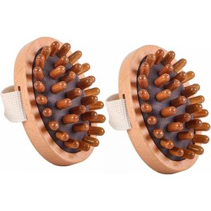 Cellulitis Massage Borstel - 2 stuks - Lichaams Massage Roller - Nekroller - Anti Cellulitis - Huidborstel - Huidverbetering - Cellulite handborstel - voor een gladde, afgezwakte huid - natuurlijke houten exfoliërende massageborstel