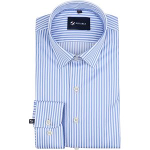 Suitable - Overhemd Streep Blauw - Heren - Maat 42 - Slim-fit