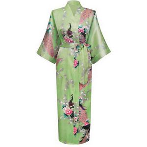 KIMU® Kimono Lichtgroen Satijn - Maat M-L - Ochtendjas Yukata Kamerjas Badjas - Onder De Knie Sinterklaas Kado