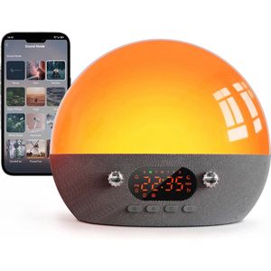 Multifunctionele Wake Up Light – White Noise Machine – Digitale Wekker – Lichtwekker – Nachtlamp en Slaaptrainer – Met USB aansluiting – Inclusief App