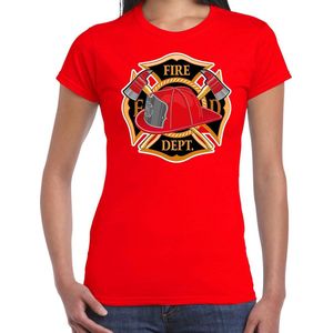 Brandweer logo verkleed t-shirt rood voor dames - brandweervrouw - carnaval verkleedkleding / kostuum XXL