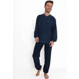 Outfitter Badstof heren pyjama - Winter streep - Warme winter pyjama - XXL - Blauw