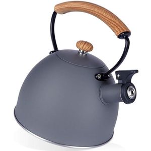 Fluitketel Theeketel Kachel Fluitje Kachel Top Camping Houten Handvat Waterkoker Inductie Gas Grijs 2.5 l - Camping Waterkoker - Outdoor Kookgerei