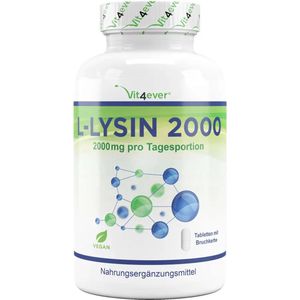 L-Lysine 2000 - 365 tabletten - 1000 mg per ÉÉN tablet - Van plantaardige fermentatie - Zonder ongewenste toevoegingen - Hoog gedoseerd - Veganistisch | Vit4ever