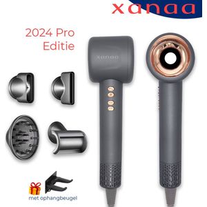 XANAA® - Haardroger - Professionele 4 in 1 Föhn met Diffuser - Fohnborstel - Ultra Stil - Superkrachtig 110.000RPM - Airstyler - Extra snel drogen - Ionische Haardroger - Haardroger - Ionentechnologie - Grijs - 2025 PRO Versie - incl. 4 Opzetstukken