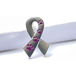 GoedeDoelen.Shop | Broche Ribbon Paws Purple | Gedenk Sieraad | Pootafdruk | Ribbon Sieraad | Rescue Paws | Sierpin | Wellness-House