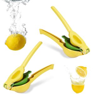 Relaxdays 2 x handmatige citruspers - stabiele pers voor citroenen en limoenen - geel
