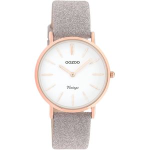 OOZOO Timepieces - Rosé goudkleurige horloge met taupe leren band - C20158