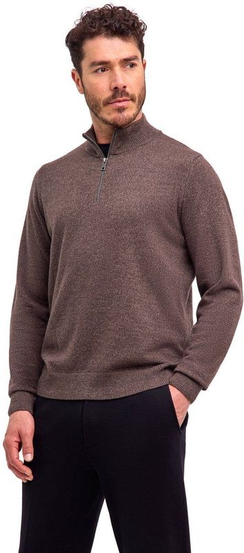 FALKE Basic Lambswool Half-Zip zachte elegante wol trui heren bruin - maat S