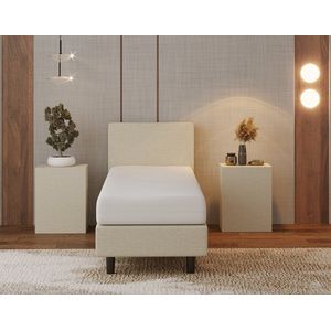 Nessa® - 70x200 Boxspring Bjorn Crème - Beige + Pocketvering matras 20cm