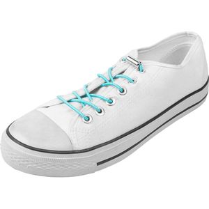 Ronde schoenveters met draaisluiting | Elastische veters | Kleur: Licht blauw / Wit | Lengte: 100cm