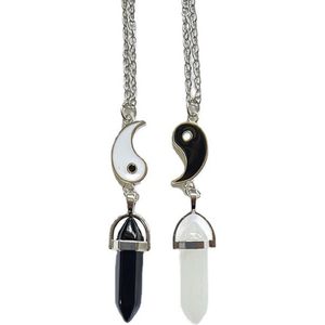 Bixorp Friends & Gems BFF ketting voor 2 Yin Yang 2 helften met Obsidiaan & Bergkristal Edelstenen - Zilverkleurig - Vriendschapsketting Meisjes Edelsteen - Best Friends Ketting Vriendschap Cadeau voor Twee