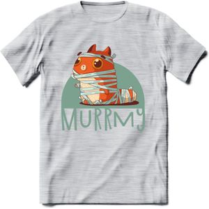 Kat murrmy T-Shirt Grappig | Dieren katten halloween Kleding Kado Heren / Dames | Animal Skateboard Cadeau shirt - Licht Grijs - Gemaleerd - M