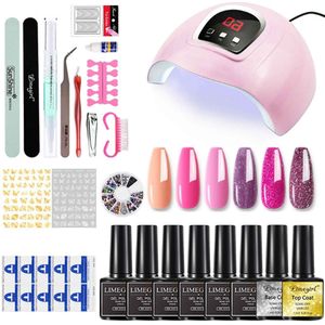 Nail art gel set, nagel sieraden set, nagel tools, 54 W nagellamp, semi-permanente gelpolish manicure complete manicure set