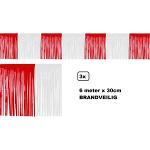 3x PVC slierten folie guirlande rood/wit 6 meter x 30 cm BRANDVEILIG - Huwelijk festival thema feest