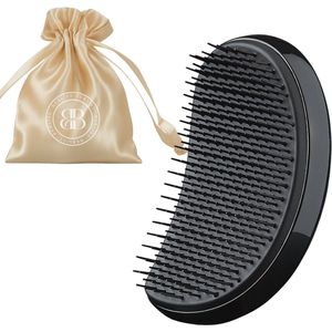 BeBliss Haarborstel - Anti Klit - Detangle Hairbrush - Styling - Haar - Curved - Kappers Borstel - Inclusief Opbergzakje - Zwart