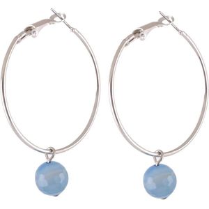 Behave Oorbellen - oorringen - dames - zilver kleur - blauw - hanger - natuursteen - 4 cm