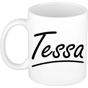 Tessa naam cadeau mok / beker sierlijke letters - Cadeau collega/ moederdag/ verjaardag of persoonlijke voornaam mok werknemers