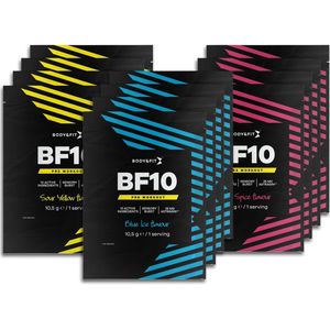 Body & Fit BF10 Pre Workout Sachets - Pre-Workout met Cafeïne - Blue Ice, Sour Yellow, Red Spice - 12 servings (126 gram)