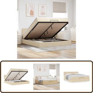 vidaXL Ottoman bed met matras 180x200cm stof crèmekleurig