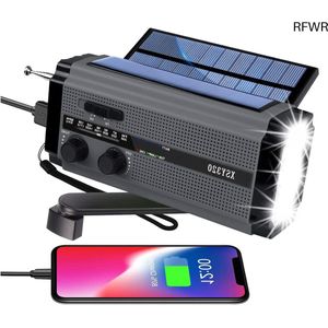 RFWR® Draagbare zonne-energie radio met powerbank, LED-zaklamp en SOS-alarm voor outdoor en campings