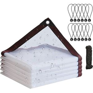 Dekzeil met ogen, transparant zeil met inslagringen, afdekzeil, waterdicht, regenbescherming, windscherm, zonwering voor balkon, tuin, plantenkas, 2 m x 4 m