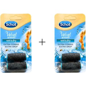 Scholl Velvet Smooth Wet & Dry – 4 stuks vervangingsrollen – Zwart – Extra Grof – Voordeelset