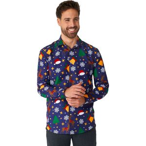 Suitmeister Christmas Icons Blue - Heren Overhemd - Kerst Shirt - Blauw - Maat S