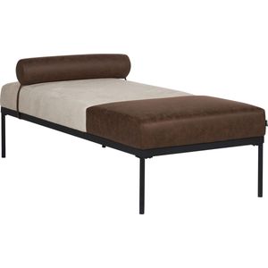 MALMOS - Chaise longue - Beige/Donkerbruin - Kunstleer/Kunstlinnen