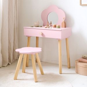 Petite Amélie - Fleur - Houten Kaptafel - Roze - Inclusief Stoel en Spiegel