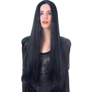 Vegaoo - Gothic lange zwarte steile pruik voor vrouwen - Zwart - One Size