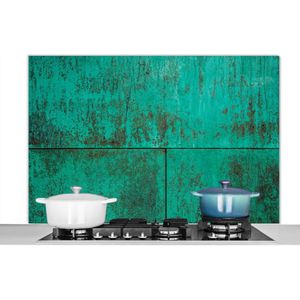 Spatscherm keuken 120x80 cm - Kookplaat achterwand Groene patina op een koperen achtergrond - Muurbeschermer - Spatwand fornuis - Hoogwaardig aluminium