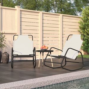 The Living Store Ligstoelen 2 st schommelend staal en textileen crèmekleurig - Ligbed - Lounge Stoel - Tuinset - Buitenschrijnwerk - Relaxen