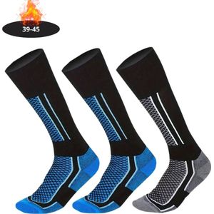 Bovista Skisokken - Ski Sokken - Warme Sokken - Lange Huissokken - Thermo - Compressie - 2 Blauw+1Grijs - 39-45 - 3 paar