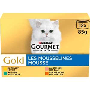 2x Purina Gold Mousse 12x 85gr ( kip, konijn, zalm en niertjes)