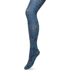 Bonnie Doon Grafische Panty 60 Denier Donker Blauw Dames maat S/M - Grafische Print - Gladde Naden - Maximaal Draagcomfort - Ornament Tights - Chique Panty - Feestelijk - Donkerblauw - Navy - BP221909.102