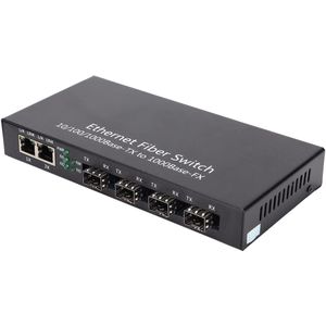 Gigabit Unmanaged Ethernet netwerk switch, Ethernet media converter RJ45 10/100/1000M 4 glasvezel 2 poorten singlemode dual fiber voor IEEE802.3Z / AB 1000Base‑SXLBase