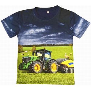 T-shirt met John Deere , trekker, tractor, blauw, full colour print, kids, kinder, maat 122/128, stoer, mooie kwaliteit!