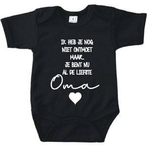 Baby romper met tekst zwangerschap aankondiging | Ik heb je nog niet ontmoet maar je bent nu al de liefste Oma | Zwart | korte mouw | maat 56 cadeautje zwangerschap aankondiging bekendmaking | Cadeautje 100% katoen.