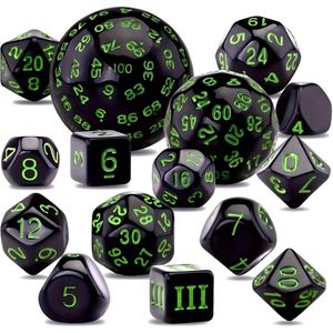 Nereb - 15-delige Dobbelstenen Set Groen - D&D Dice Set - DnD Polydice Set - Geschikt voor Dungeons and Dragons - Geschikt voor Magic the Gathering